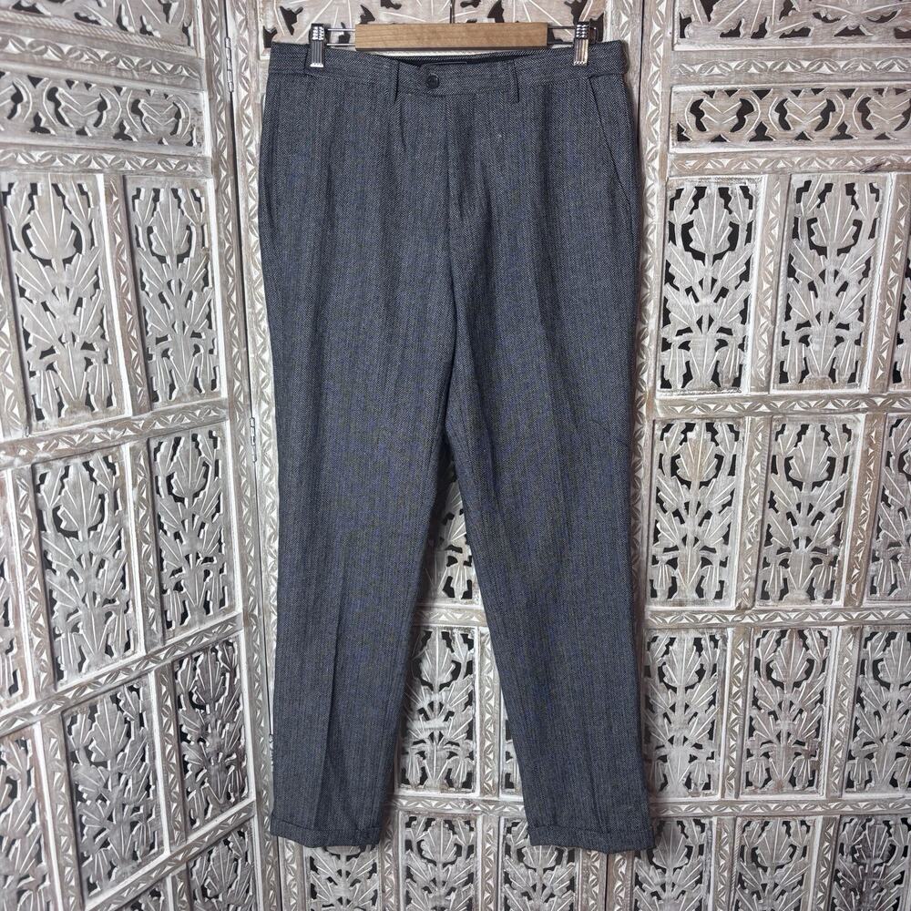 SSolovedress Mens VTG Herringbone Tweed Mens Business Pants Preppy Retro 34Wx32L